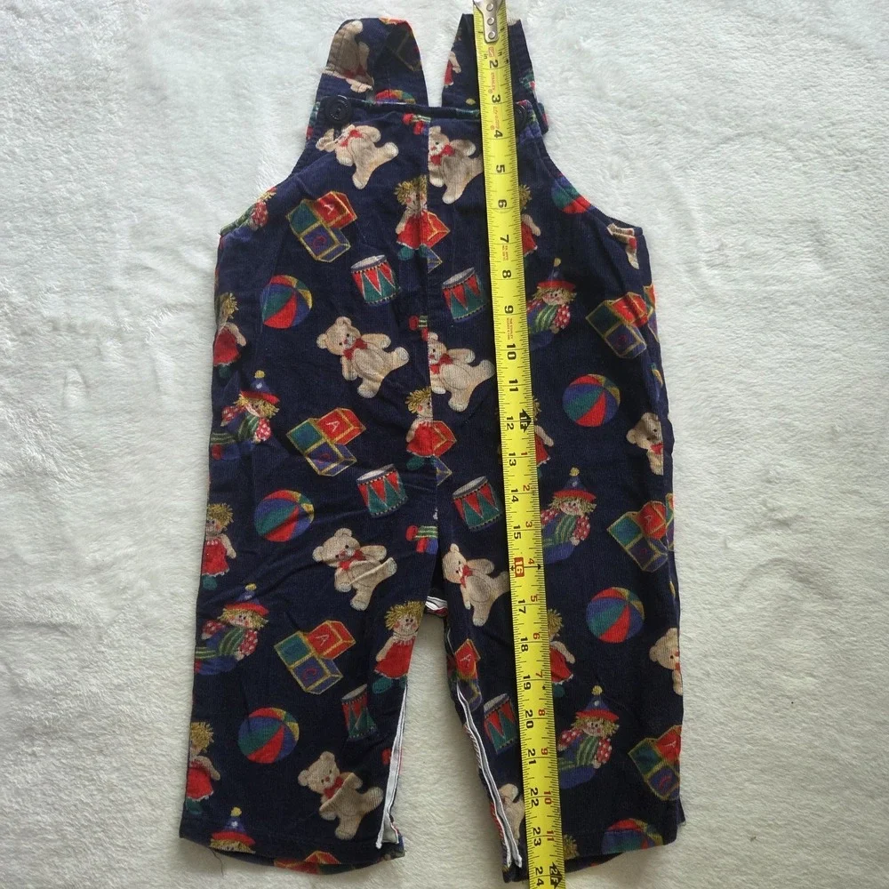 Vintage‎ Corduroy Overalls Teddy Bear  Blocks Retro Jumper No Tags 12-18 Mth